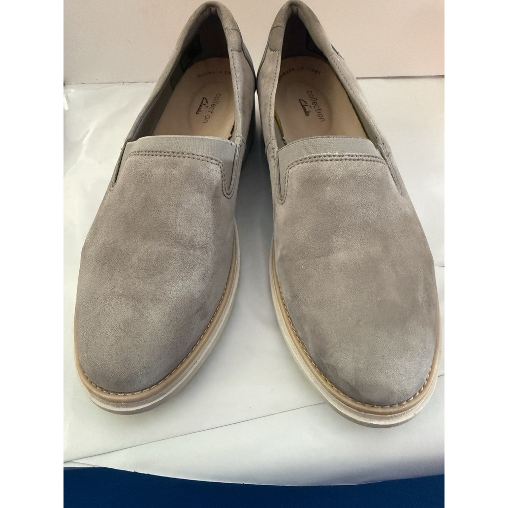 Clarks Collection Gray Suede Women's Slip-On Loafer Casual Shoes US 8.5